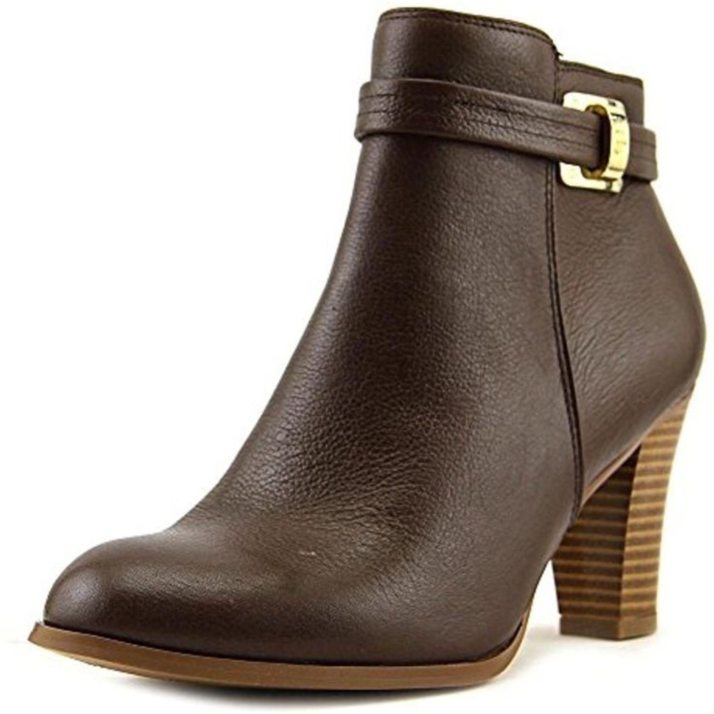 Giani Bernini Chocolate Ankle Booties with Gold Buckles